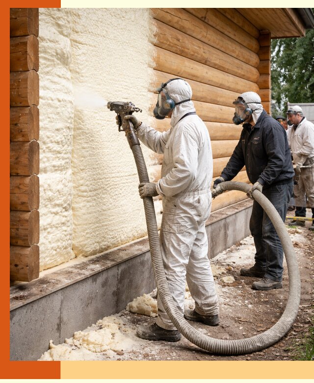Утепление дома из бруса пенополиуретаном в Волхове